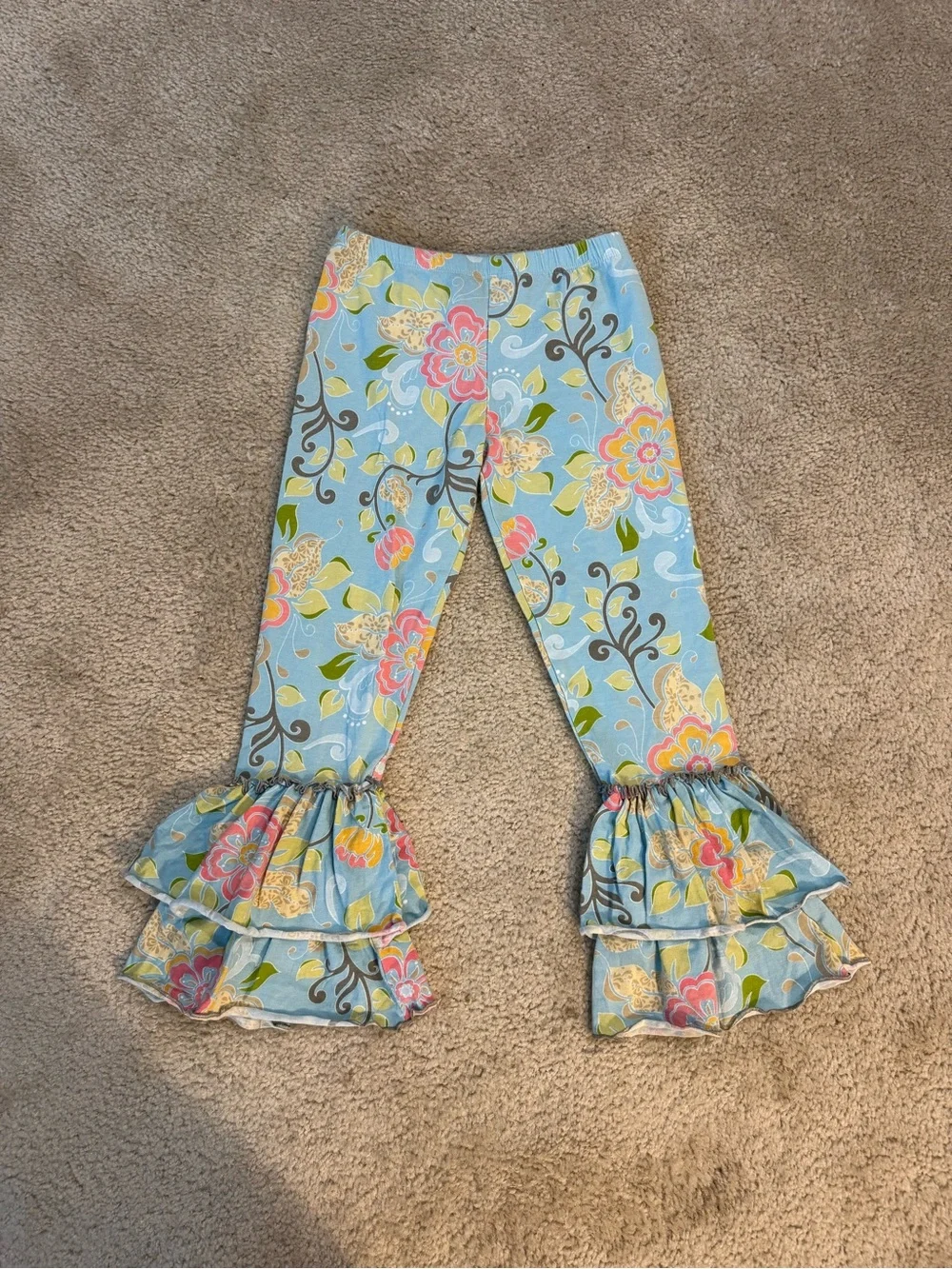 Vintage Mustard Pie 70s Style Girls’ Floral Ruffle Leggings Pants